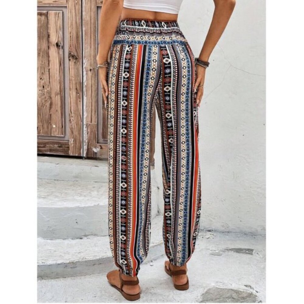 Boho Geo Print Striped Carrot Pants* - Picture 2 of 7